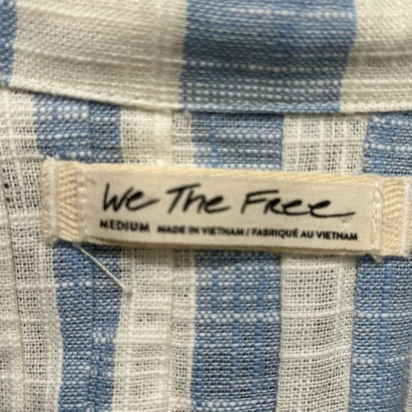 Free People We The Free Away At Sea Striped Linen Blend Button Crop Top Size M - Picture 3 of 6